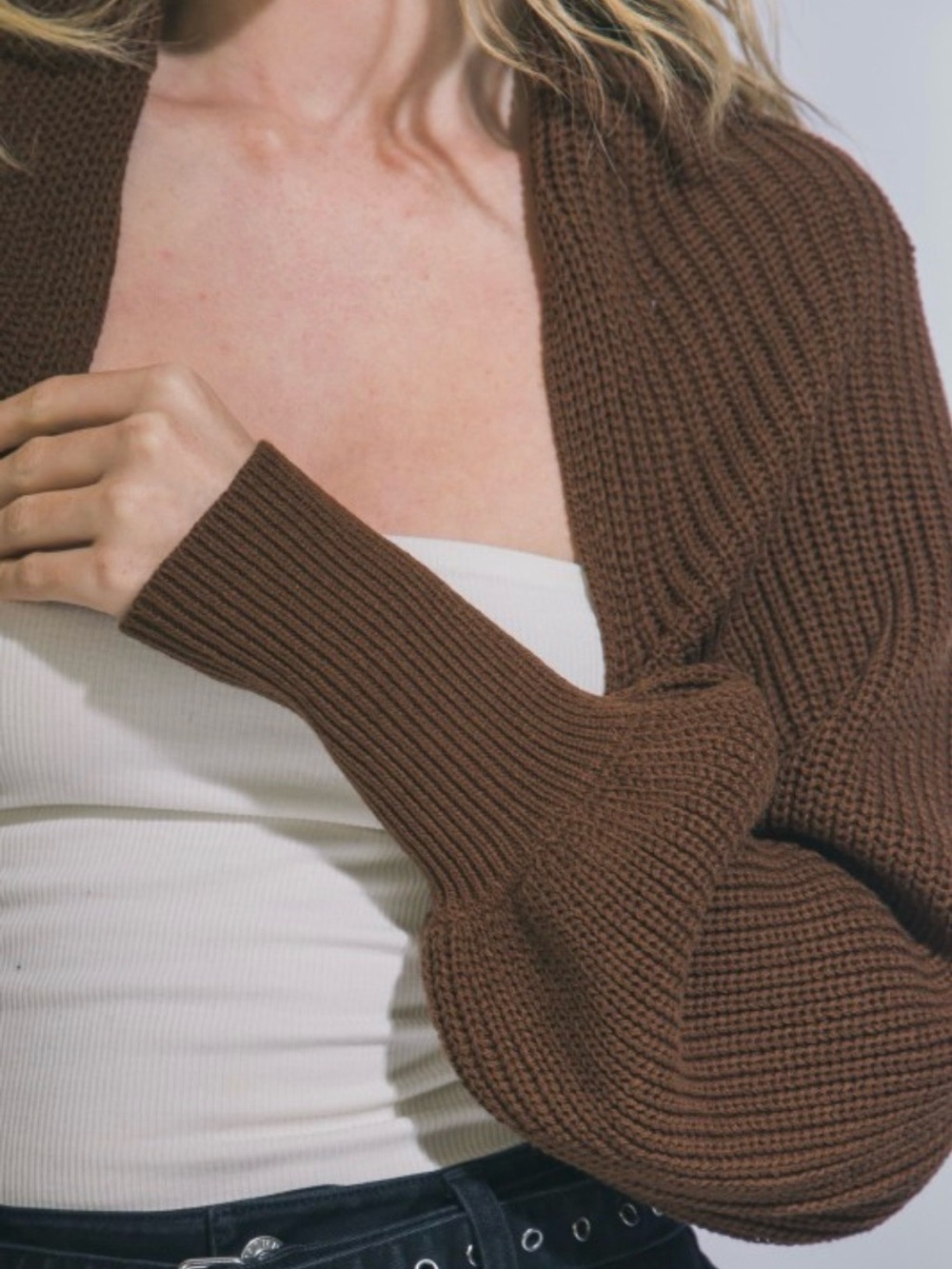 Knit Bolero Shrug Sweater coffee - Picture 8 of 9